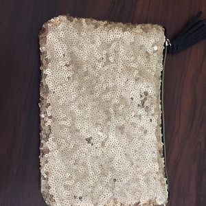 Ipsy Makeup Bag Golden Sequin w/ zipper tassel